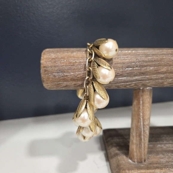 Lenora Dame Classic Bead Cap Charm Gold Leaf Cream PearlBracelet